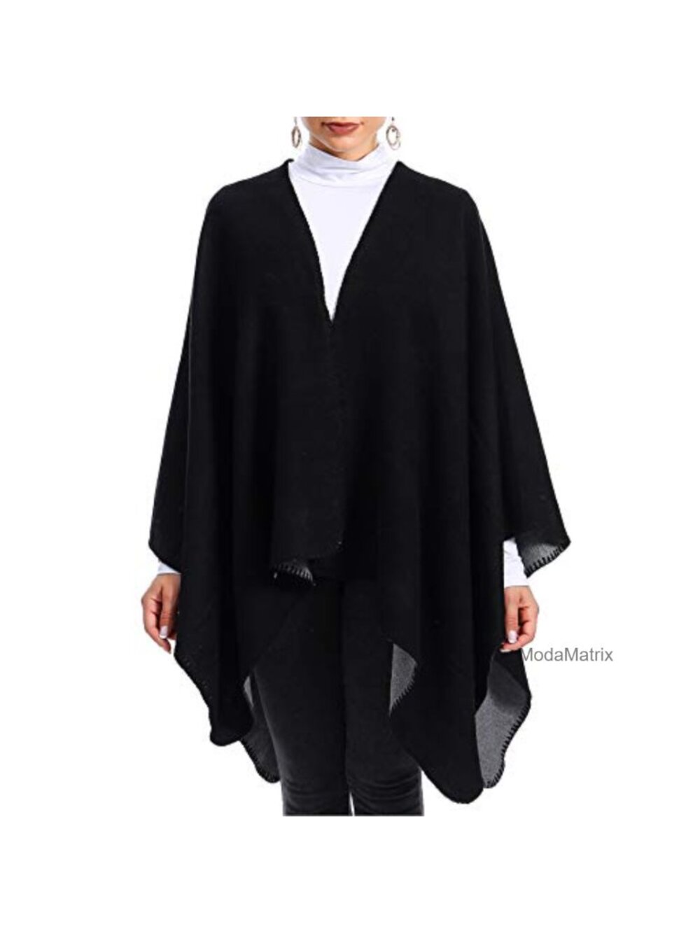 Warm Open Front Shawl Wrap Reversible Poncho Cape Plaid Pashmina